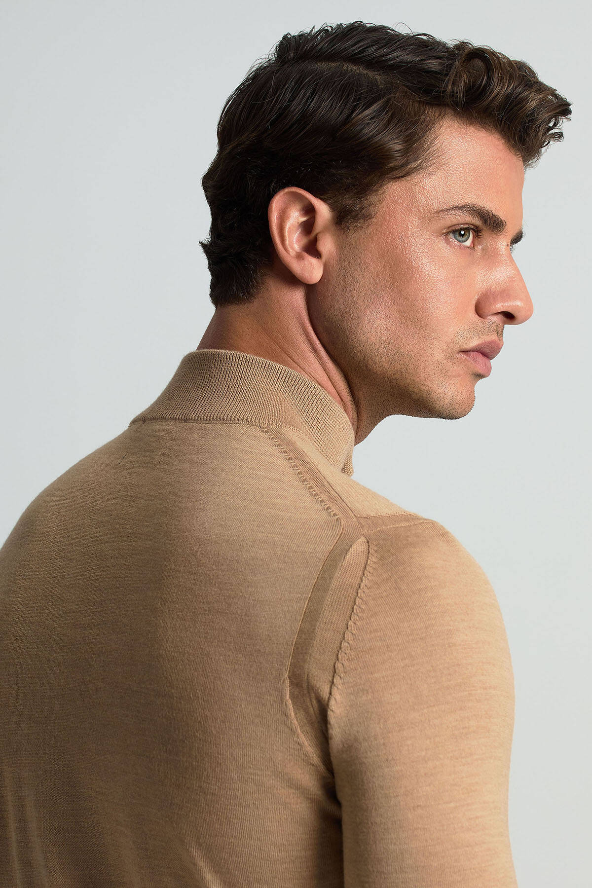 Lupetto Yaka Merino Yün Camel Triko