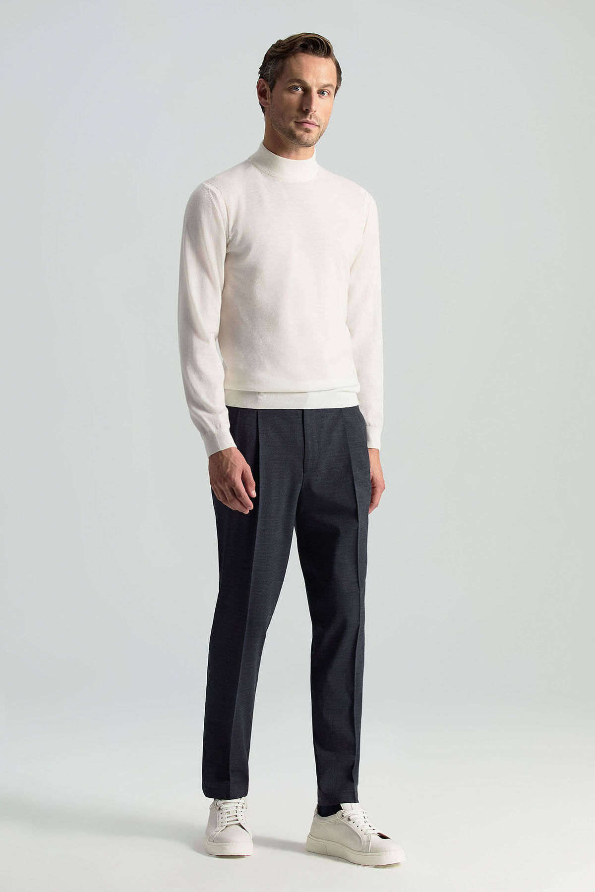 Lupetto Yaka Merino Yün Ekru Triko