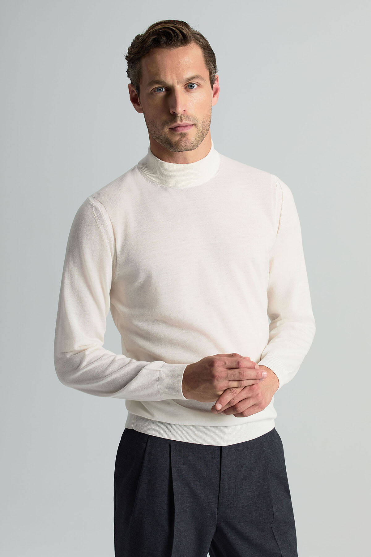 Lupetto Yaka Merino Yün Ekru Triko