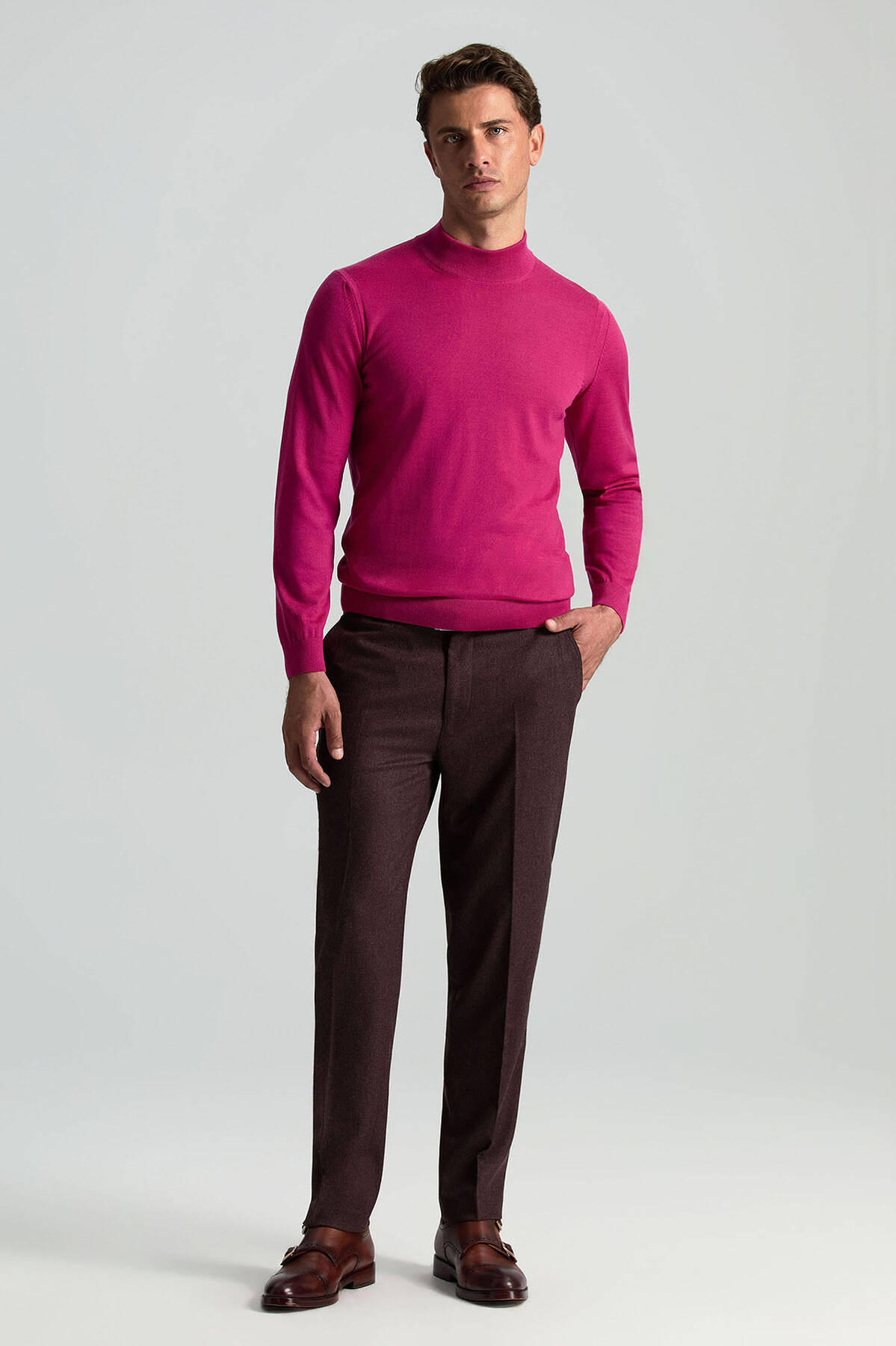 Lupetto Yaka Merino Yün Fuşya Triko