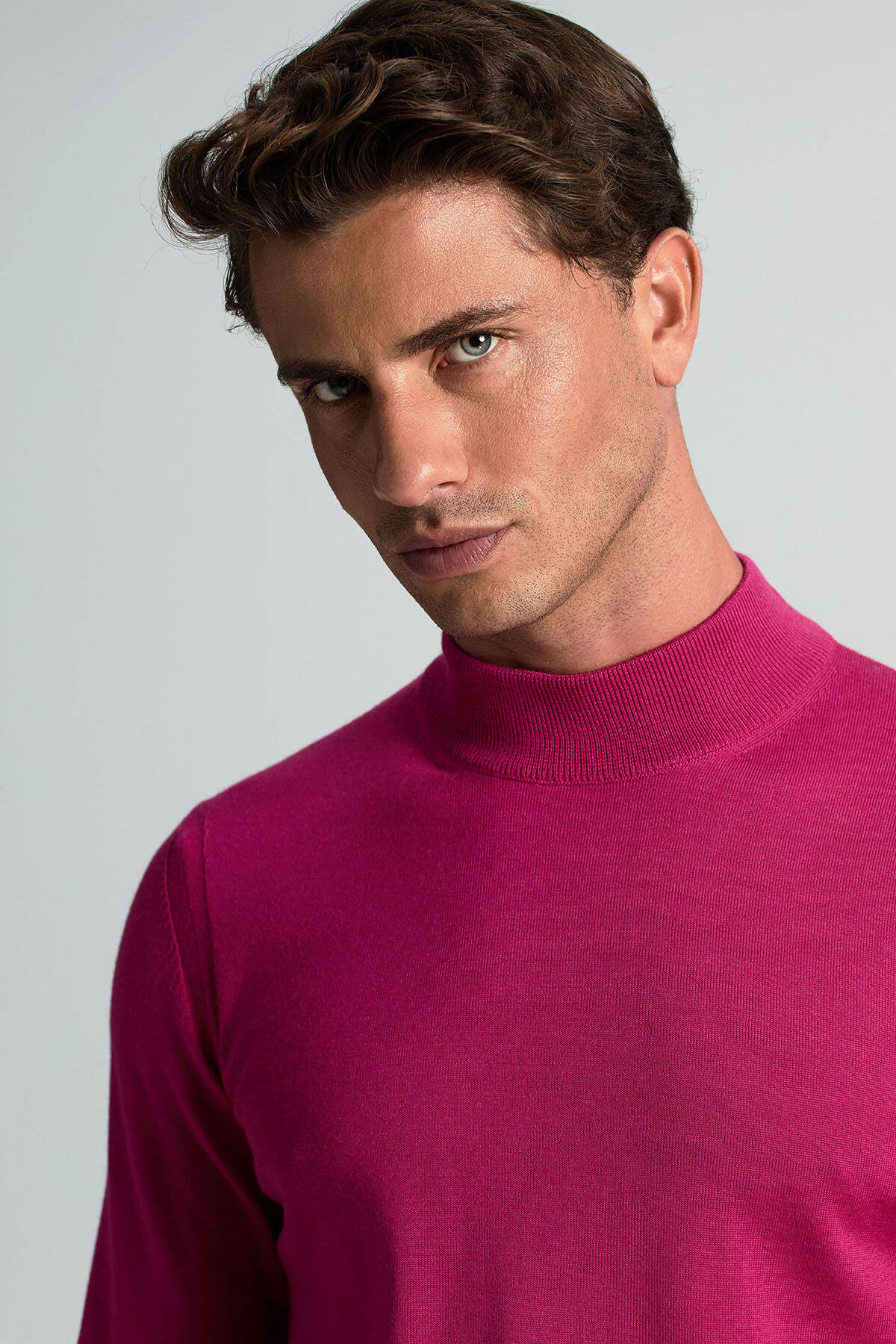 Lupetto Yaka Merino Yün Fuşya Triko