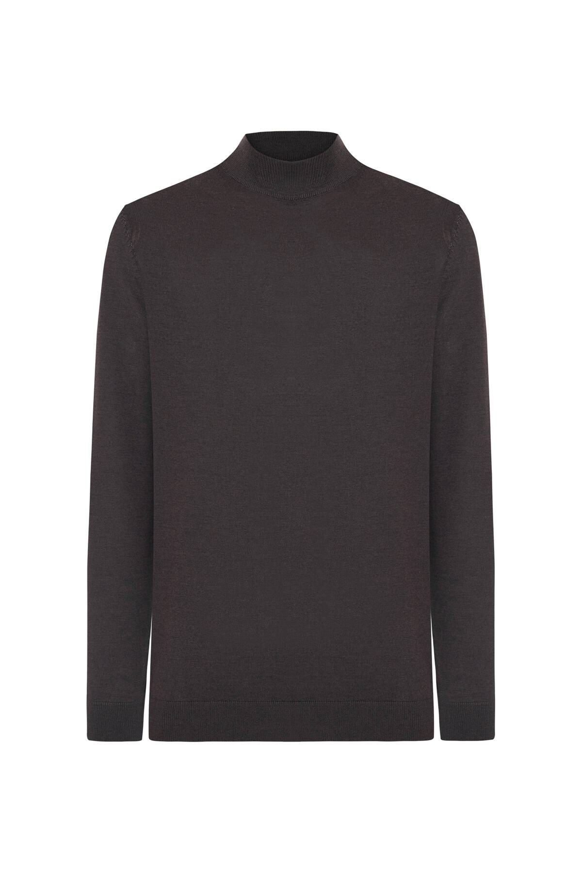 Lupetto Yaka Merino Yün Koyu Kahverengi Triko