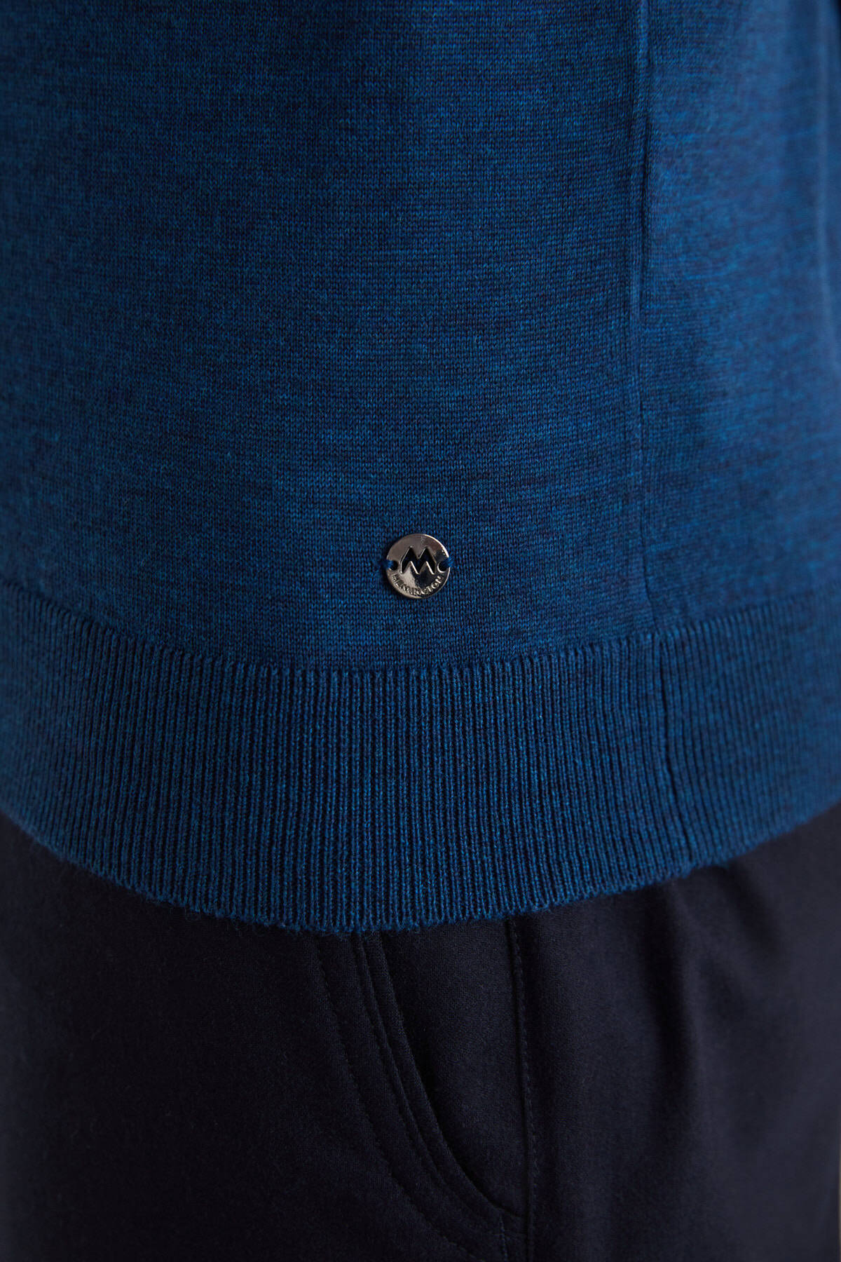 Lupetto Yaka Merino Yün Mavi Triko