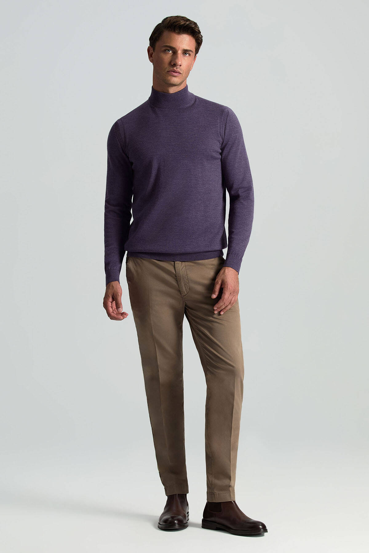 Lupetto Yaka Merino Yün Mor Triko