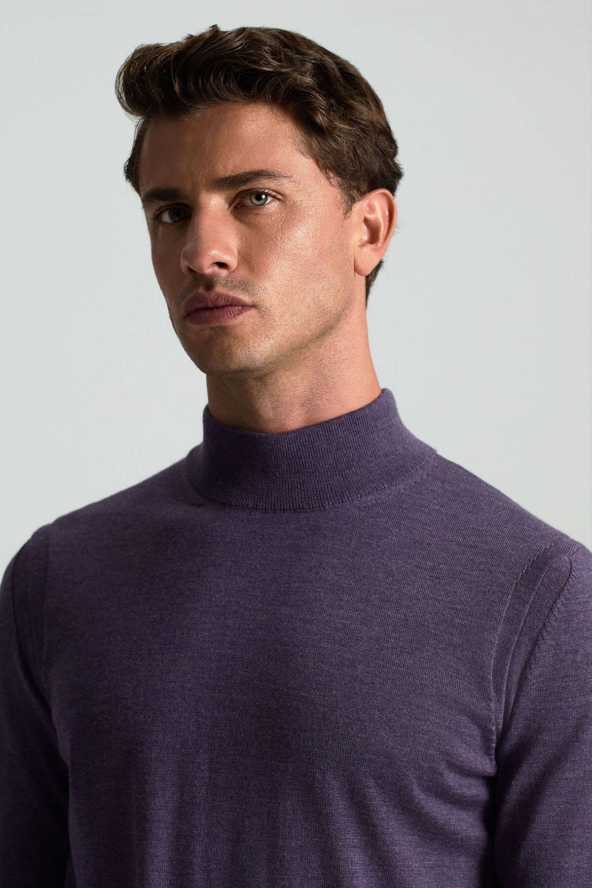 Lupetto Yaka Merino Yün Mor Triko