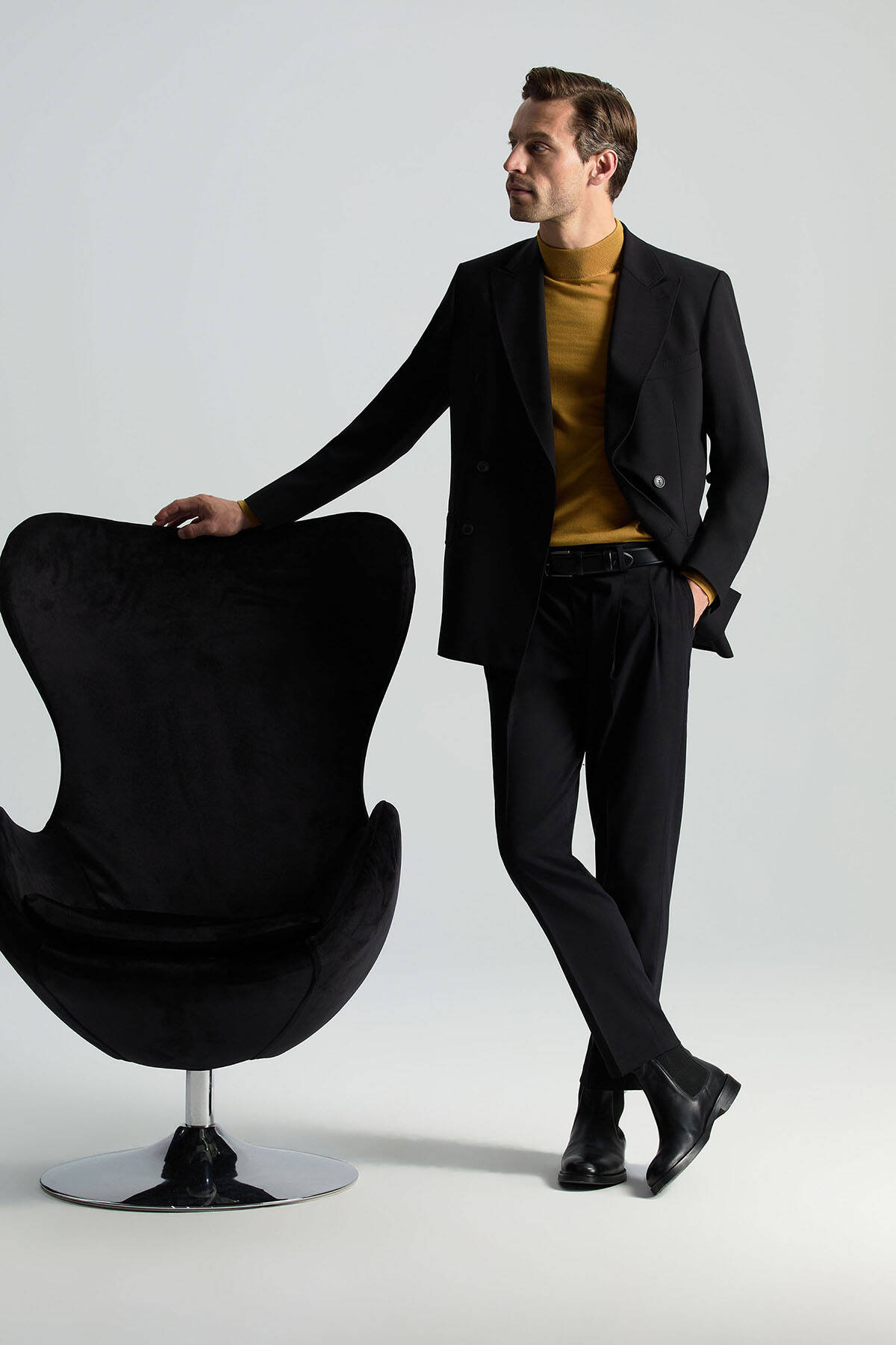 Lupetto Yaka Merino Yün Sarı Triko