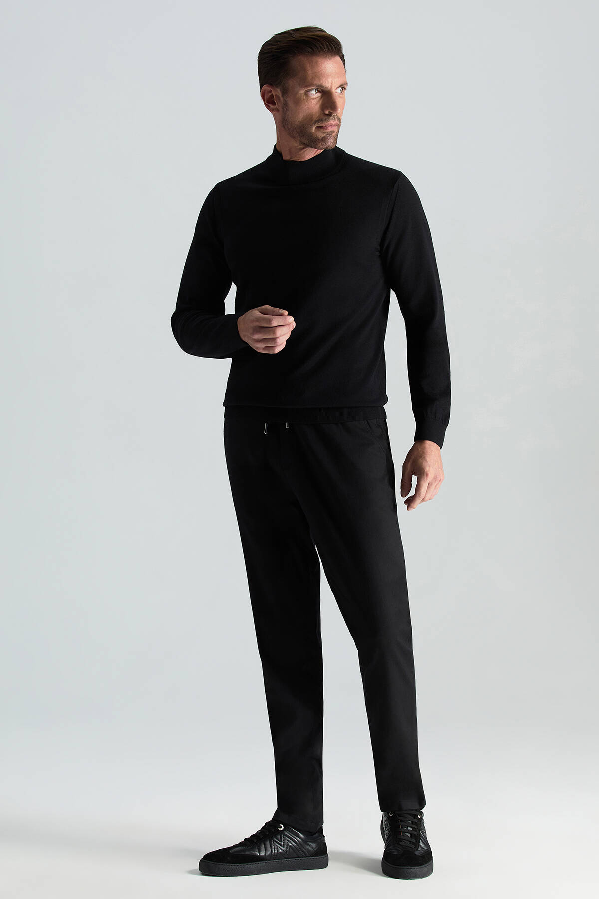 Lupetto Yaka Merino Yün Siyah Triko