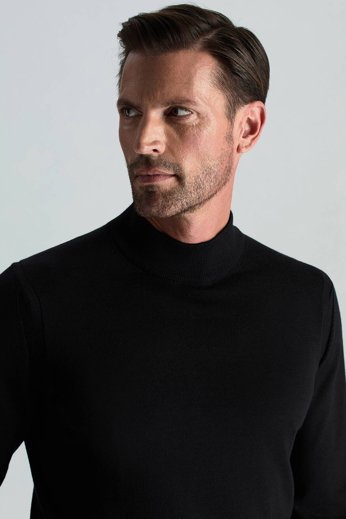 Lupetto Yaka Merino Yün Siyah Triko