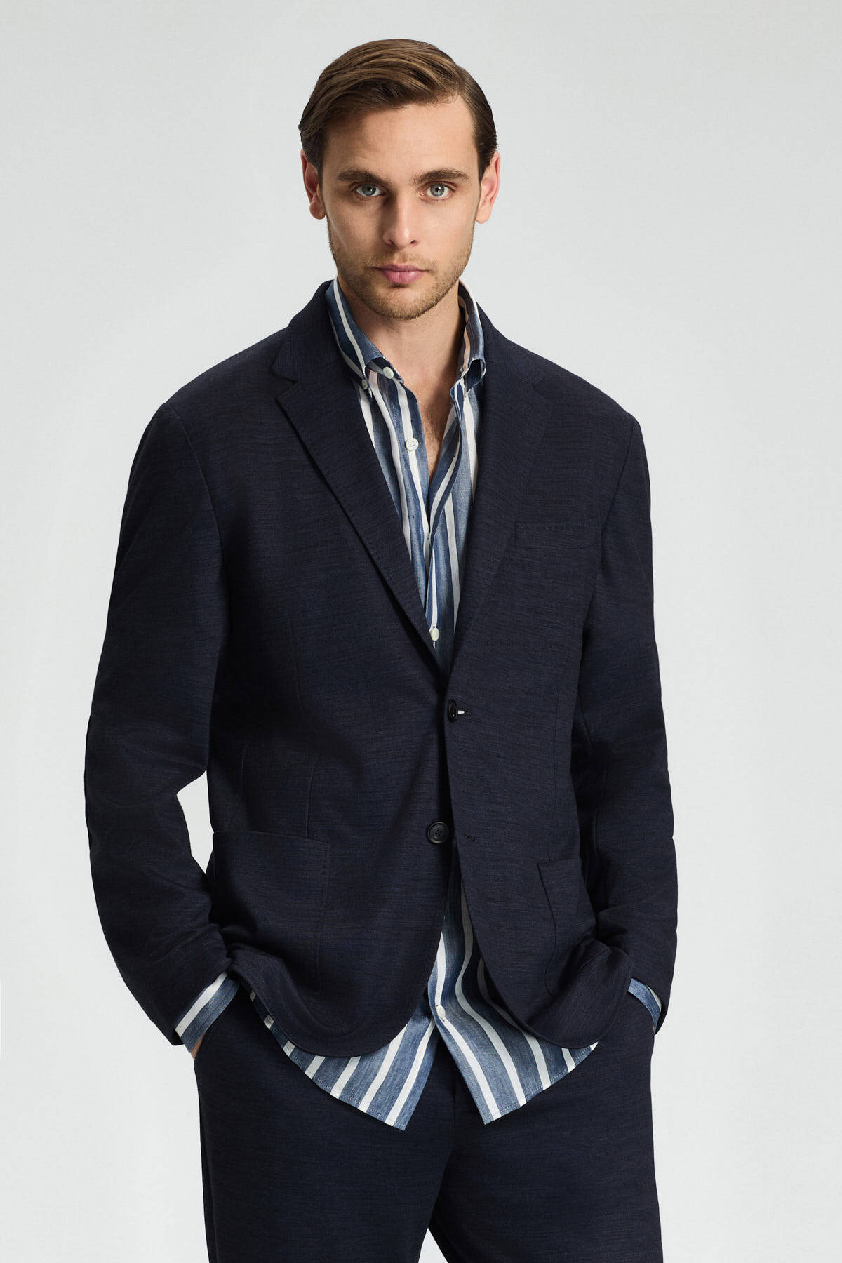 Lyocell Kumaş Lacivert Blazer Ceket