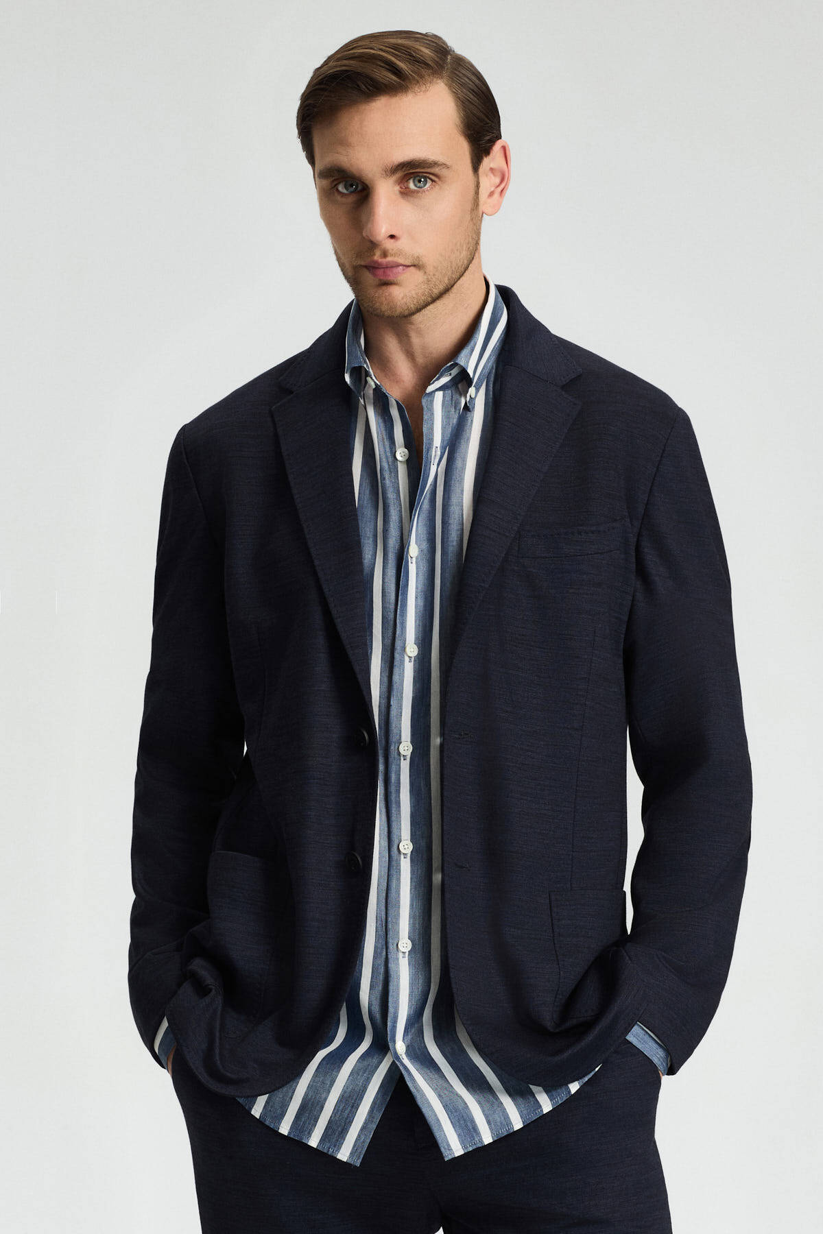 Lyocell Kumaş Lacivert Blazer Ceket