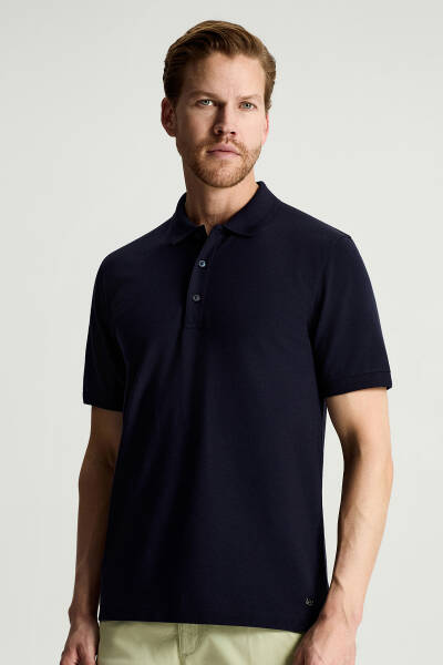 Lyocell Pamuk Kumaş Lacivert Polo Yaka T-Shirt