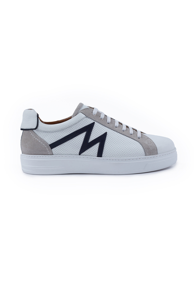 M Logolu El Yapımı Beyaz Deri Sneaker