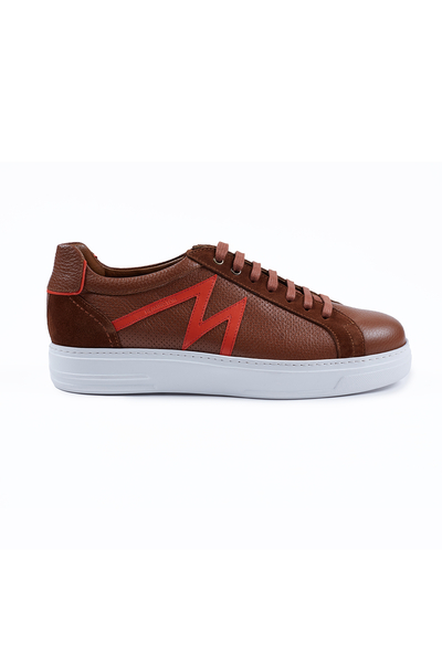 M Logolu El Yapımı Taba Deri Sneaker