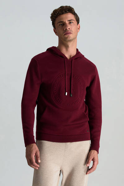 M Logolu Kapüşonlu Bordo Hoody