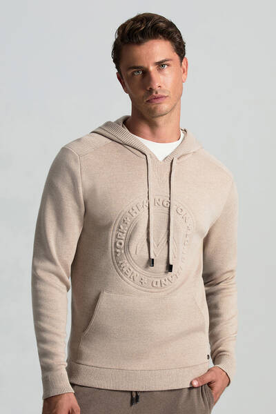 M Logolu Kapüşonlu Camel Hoody - Hemington