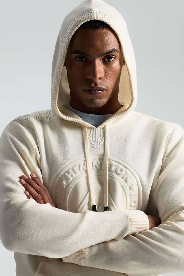 M Logolu Kapüşonlu Kırık Beyaz Hoody