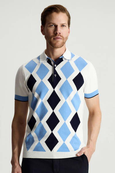 Mavi Beyaz Argyle Desen Triko Polo - Hemington