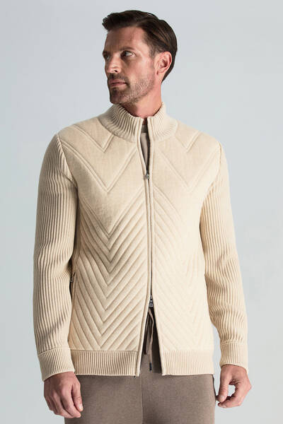 Merino Yün Activewear Açık Bej Triko Ceket - Hemington