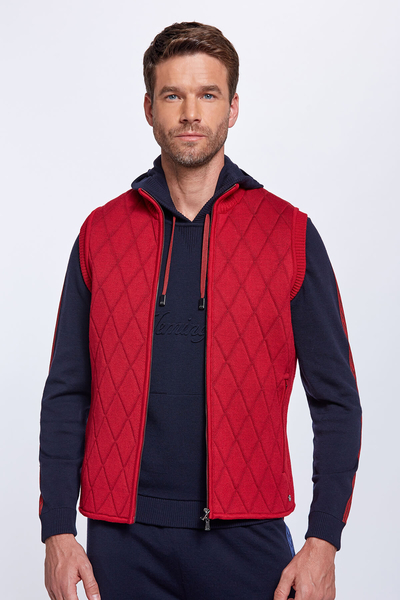Merino Yün Activewear Kırmızı Triko Yelek - Hemington