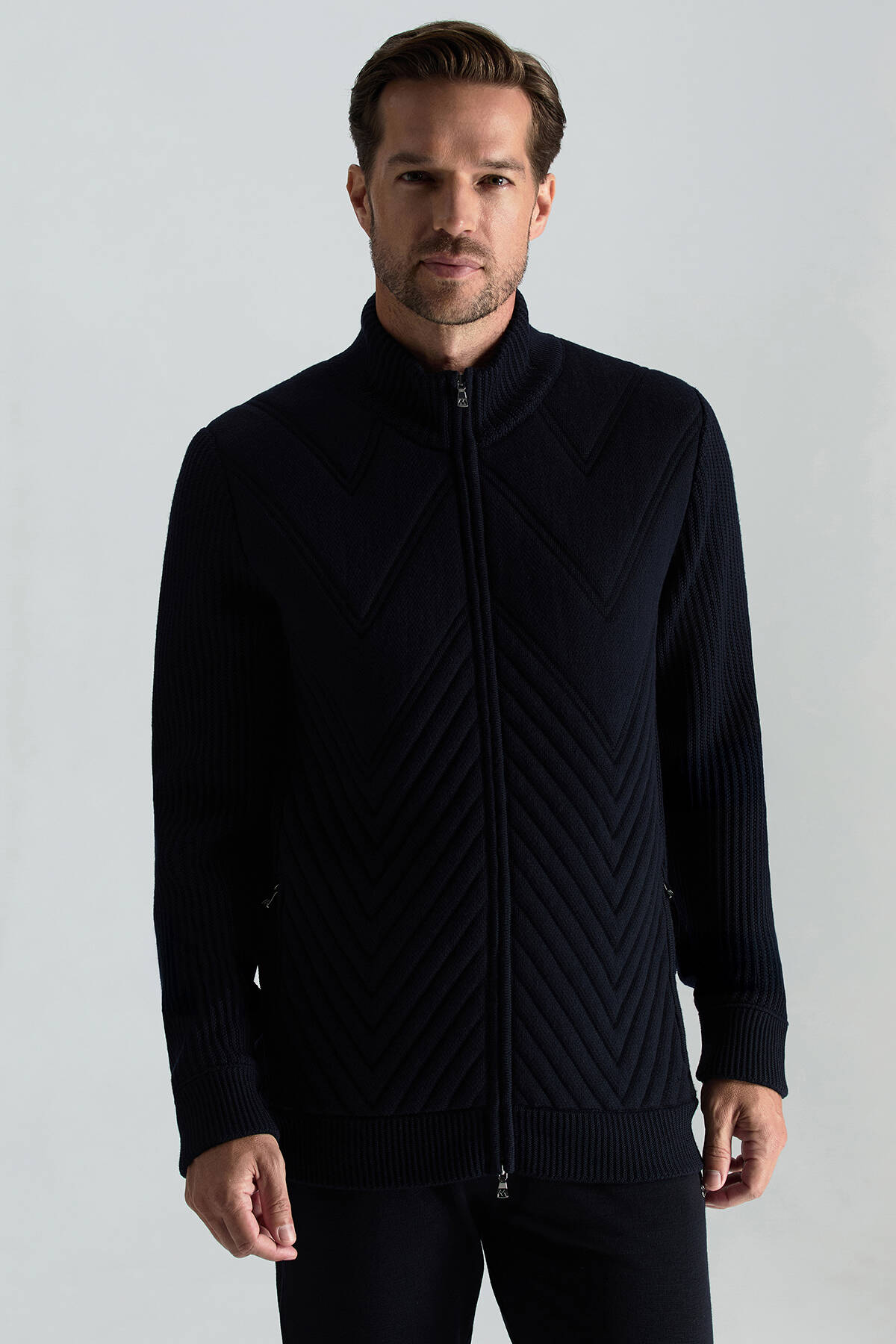 Merino Yün Activewear Lacivert Triko Ceket