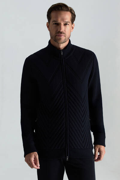 Merino Yün Activewear Lacivert Triko Ceket - Hemington