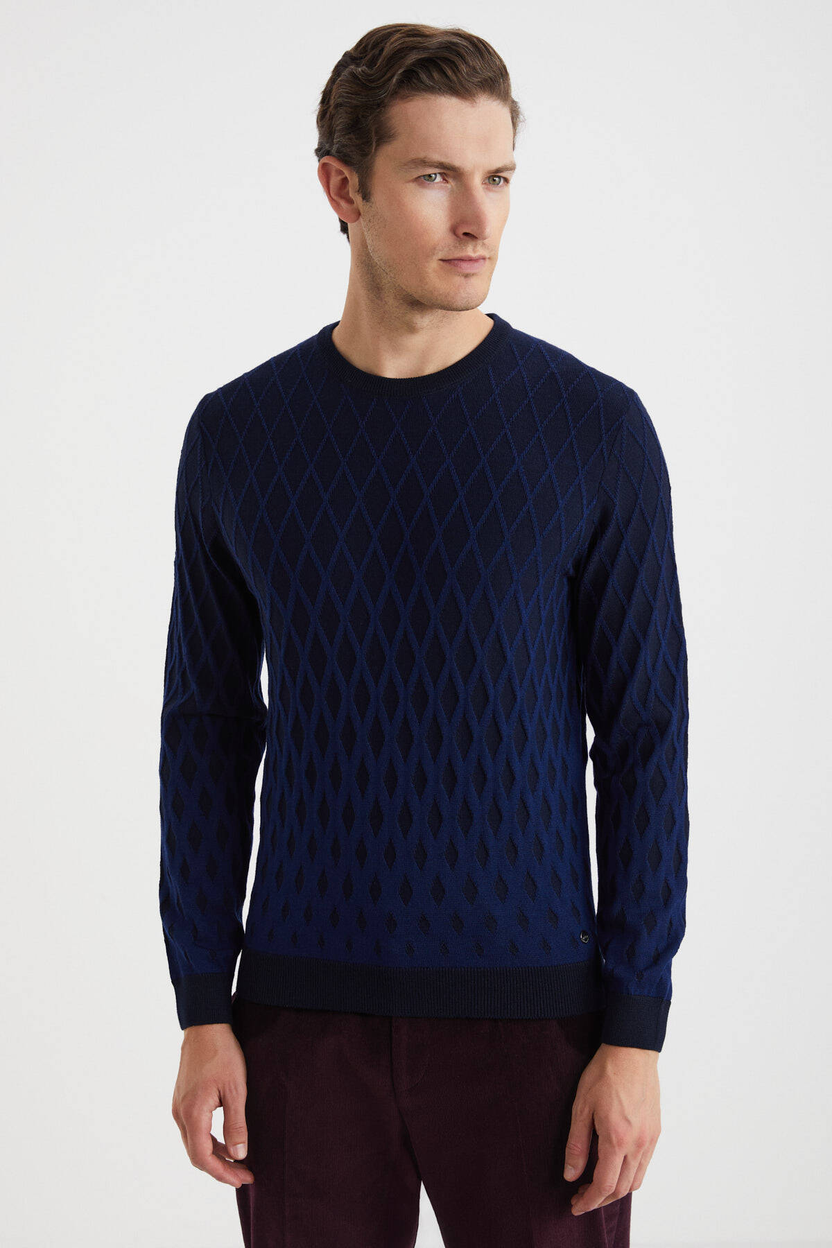 Extrafine Merino Baklava Desen Lacivert Triko