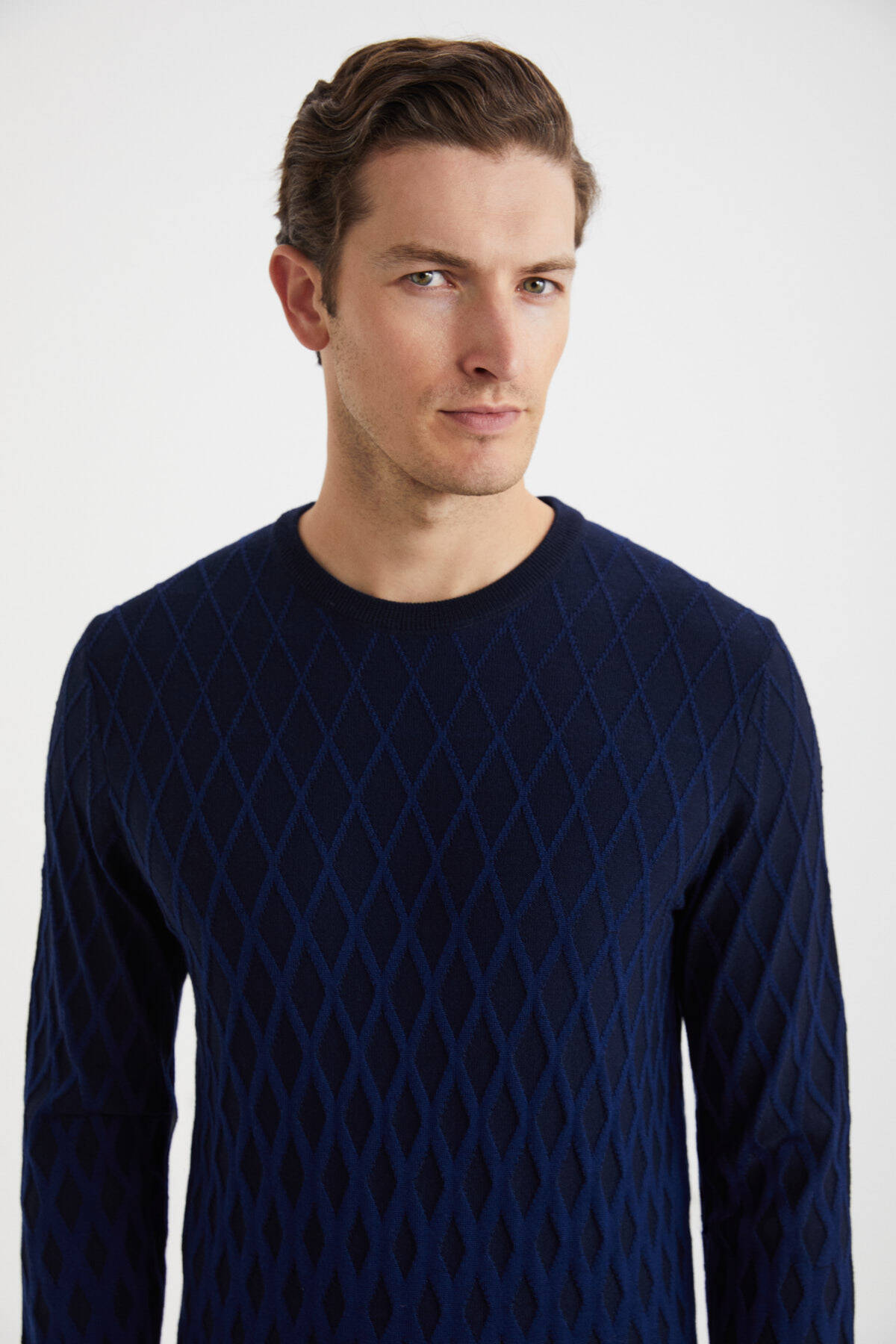 Extrafine Merino Baklava Desen Lacivert Triko