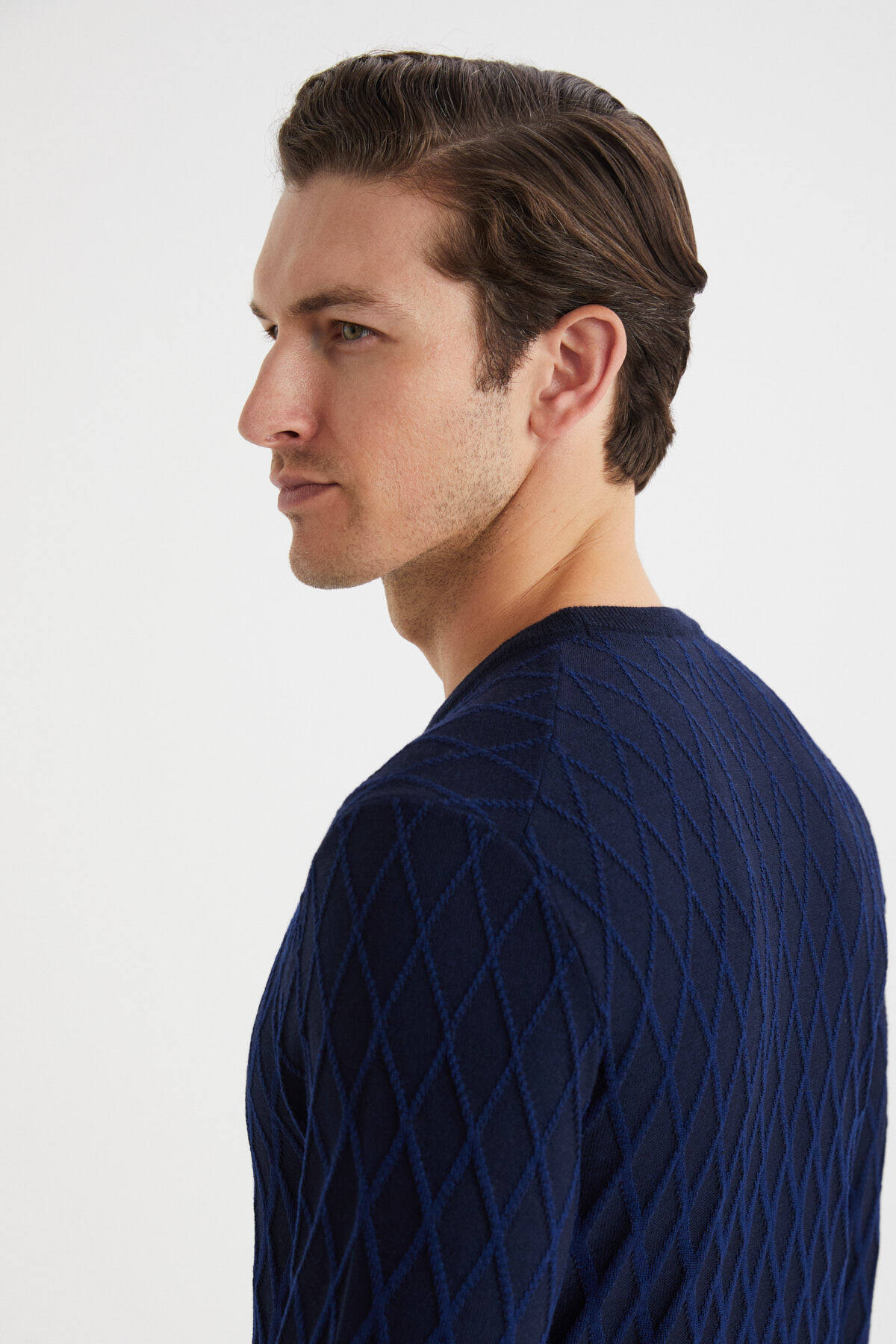 Extrafine Merino Baklava Desen Lacivert Triko