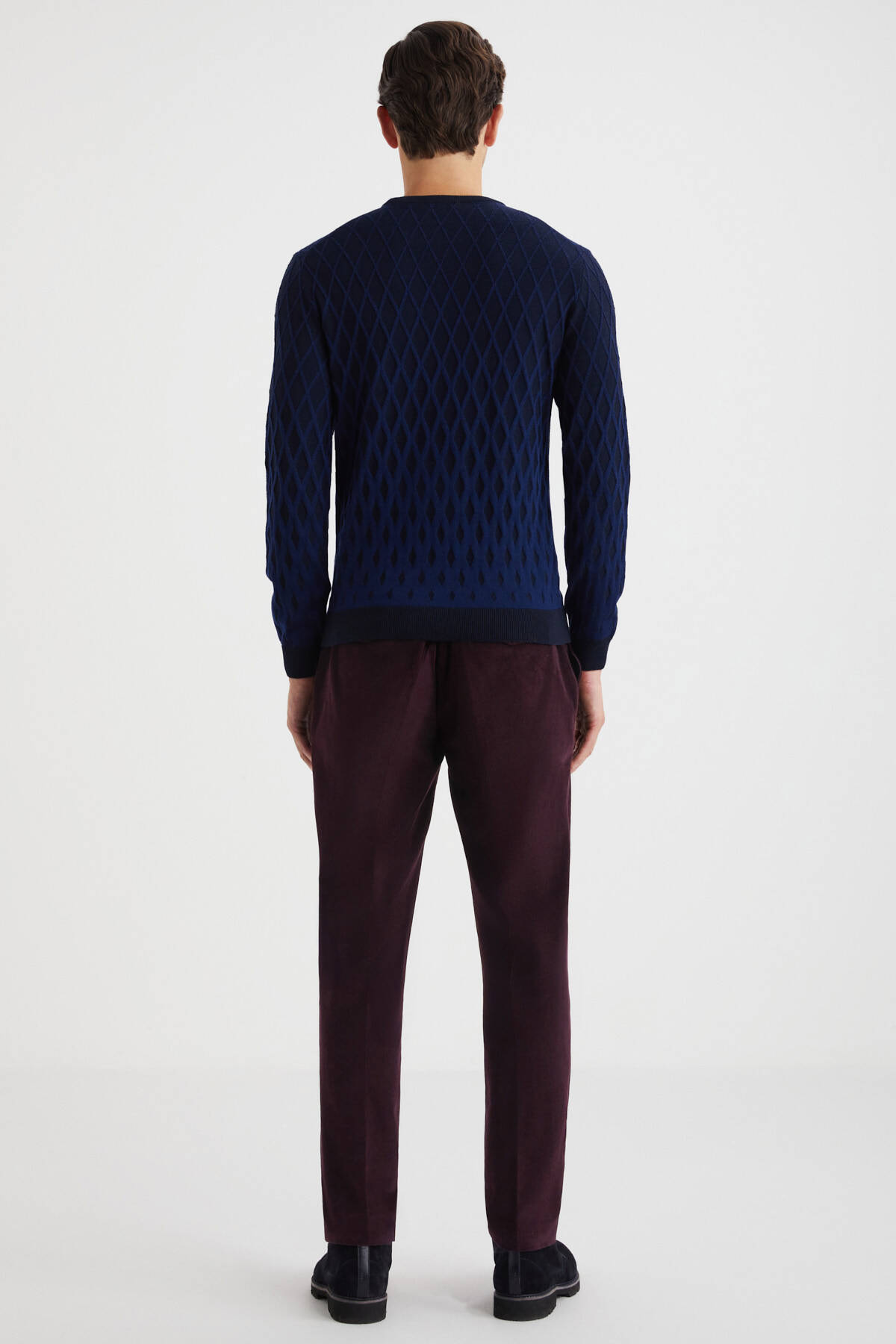 Extrafine Merino Baklava Desen Lacivert Triko
