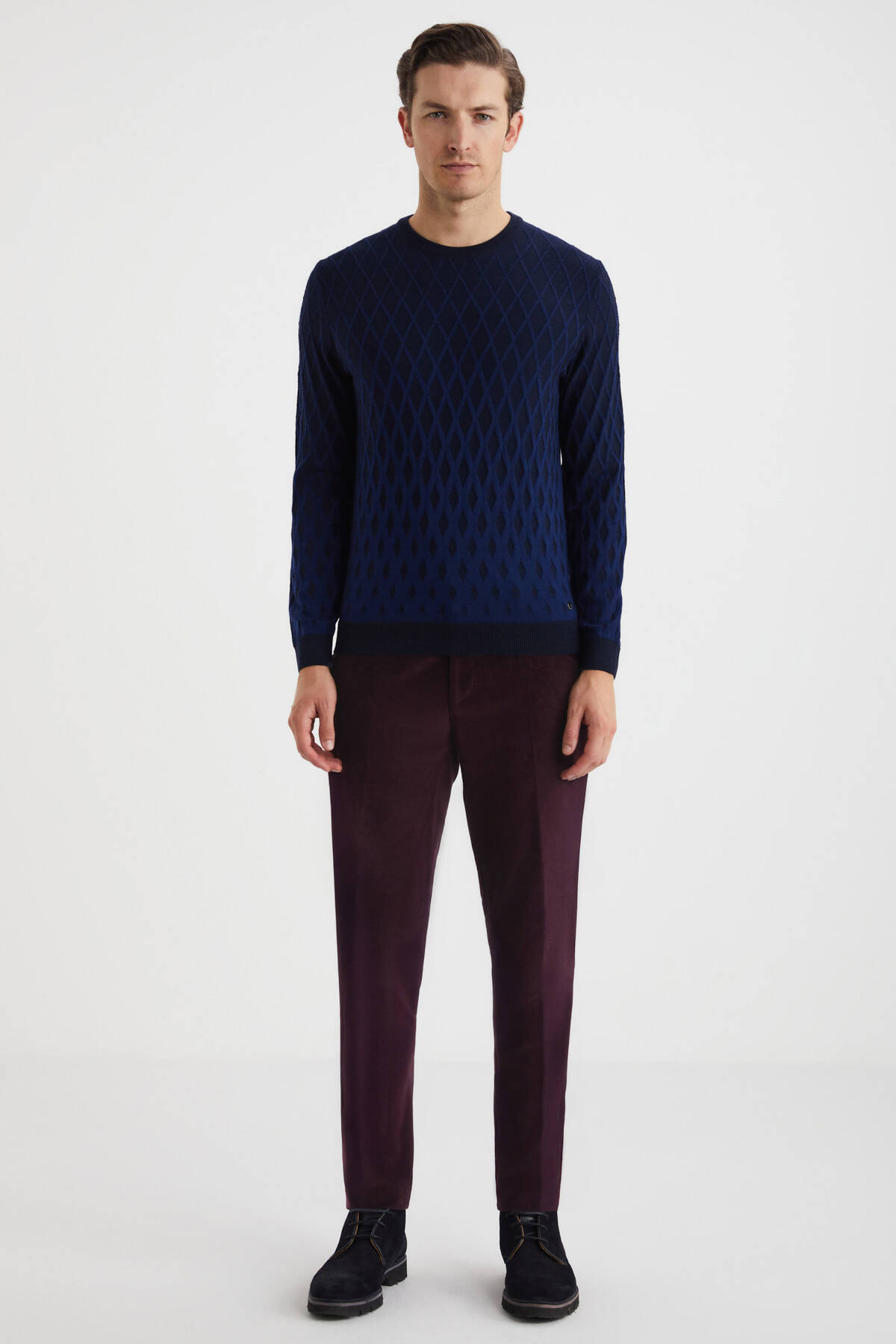 Extrafine Merino Baklava Desen Lacivert Triko