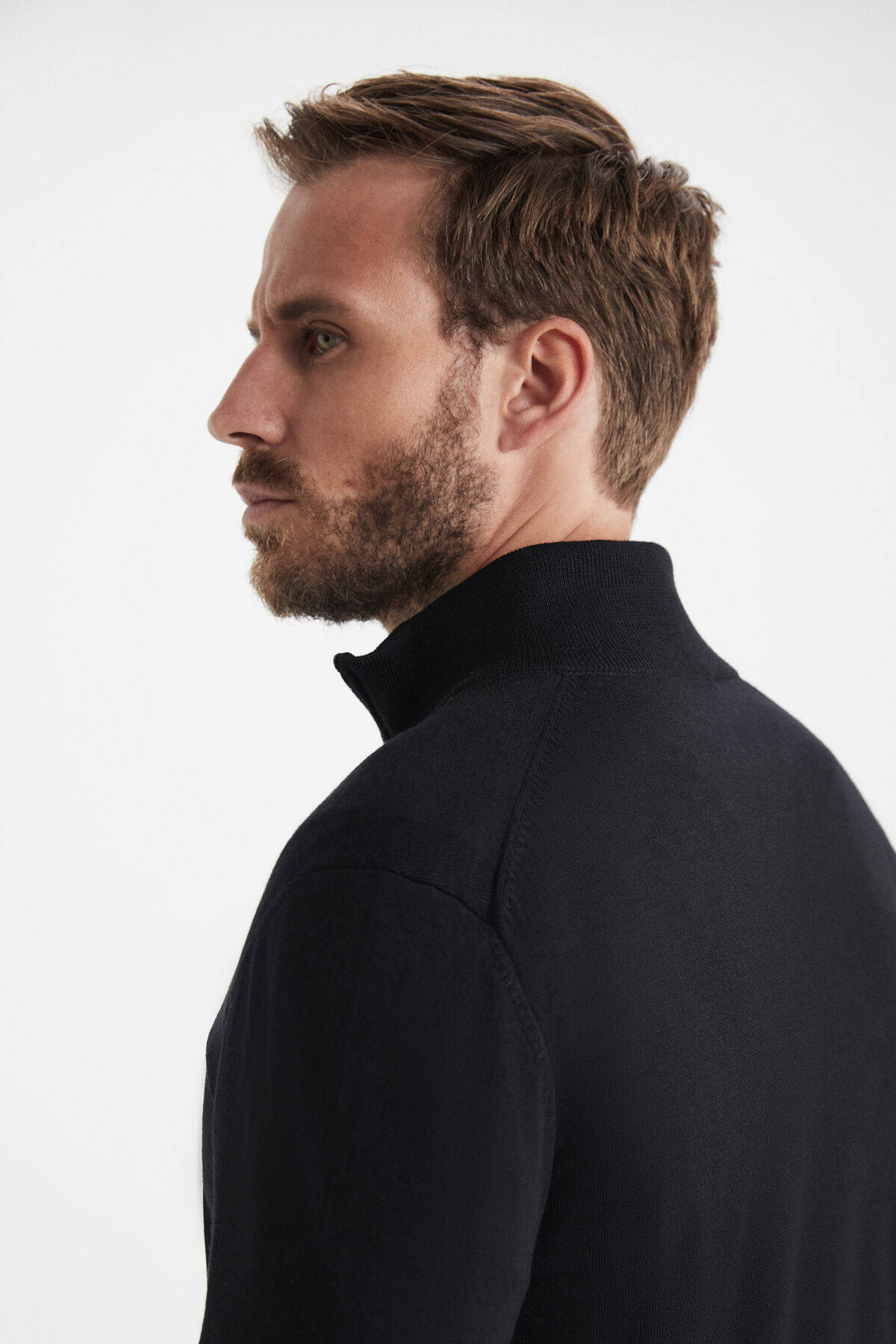 Extrafine Merino Fermuarlı Siyah Triko Hırka
