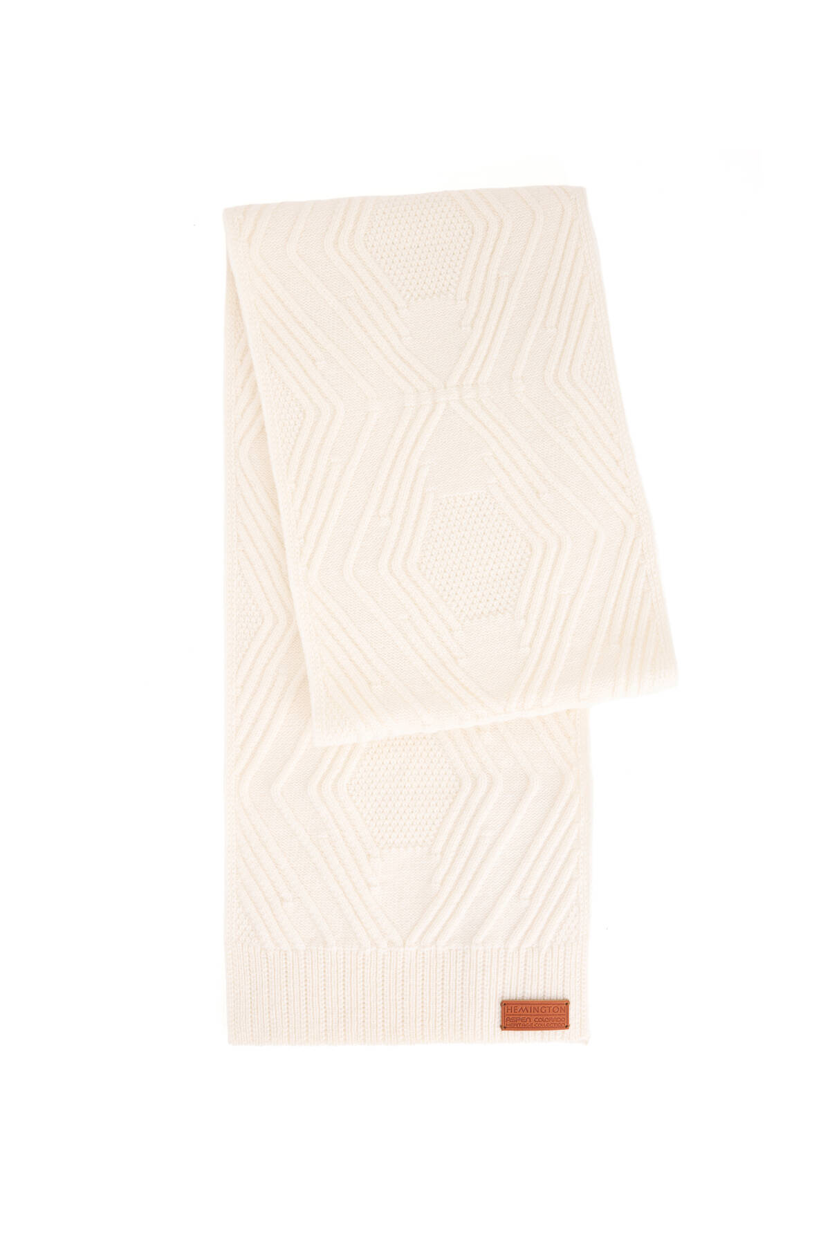 Merino Yün Kaşmir Karışım Desenli Beyaz Atkı