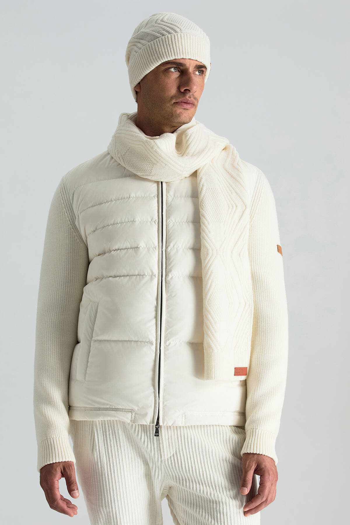 Merino Yün Kaşmir Karışım Desenli Beyaz Bere