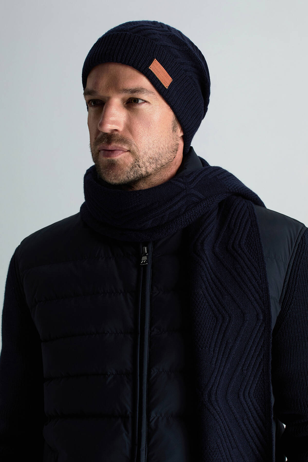 Merino Yün Kaşmir Karışım Desenli Lacivert Atkı