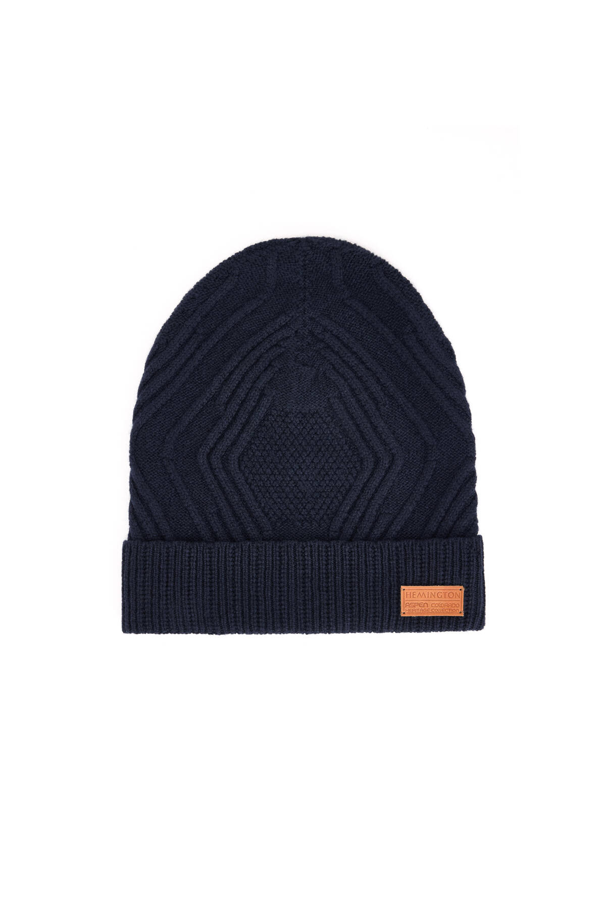 Merino Yün Kaşmir Karışım Desenli Lacivert Bere