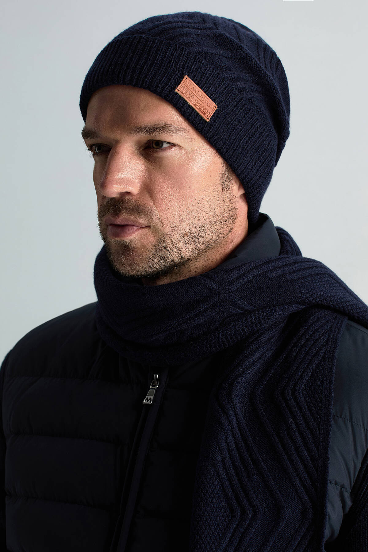 Merino Yün Kaşmir Karışım Desenli Lacivert Bere