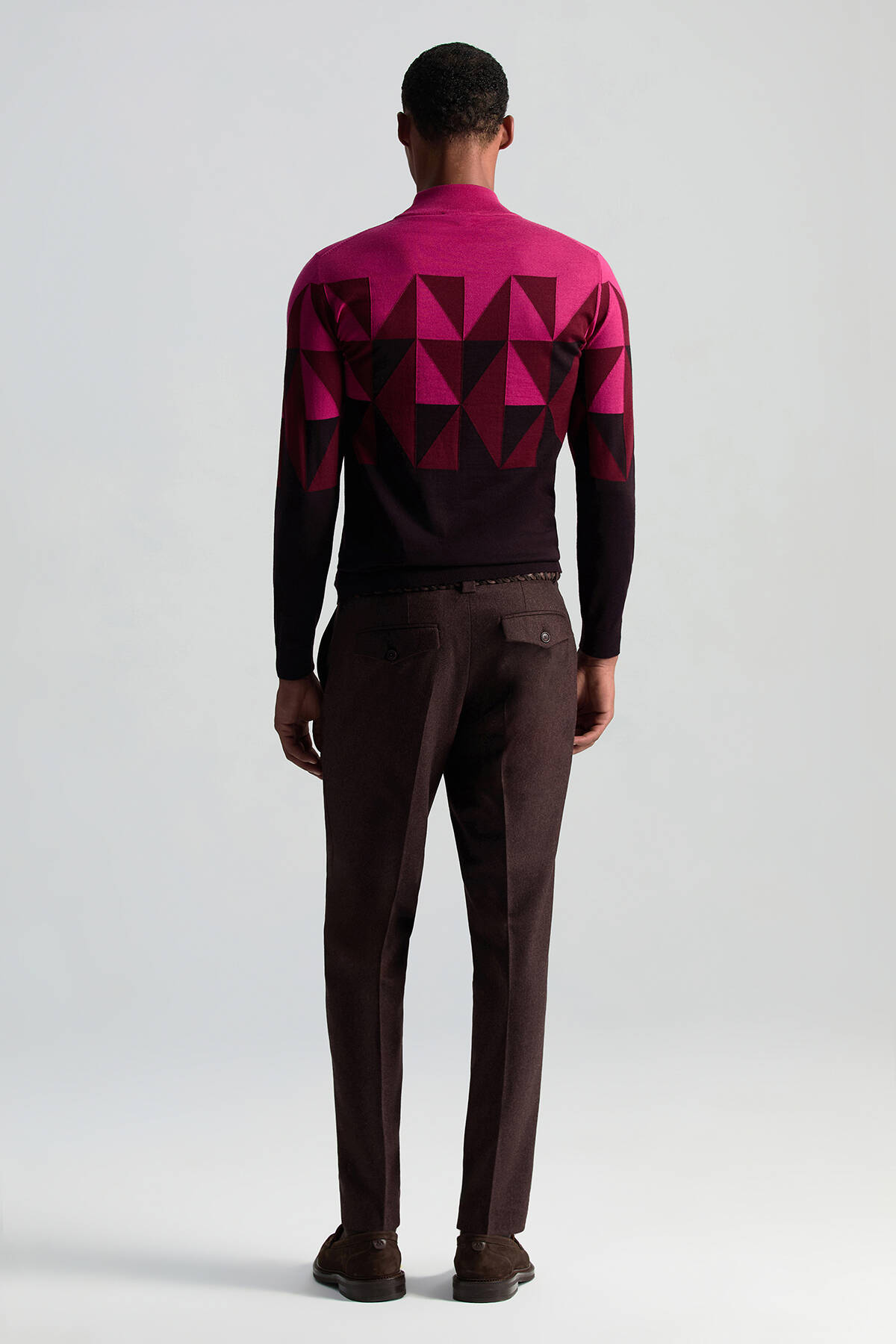 Merino Yün Lupetto Yaka Desenli Fuşya Triko