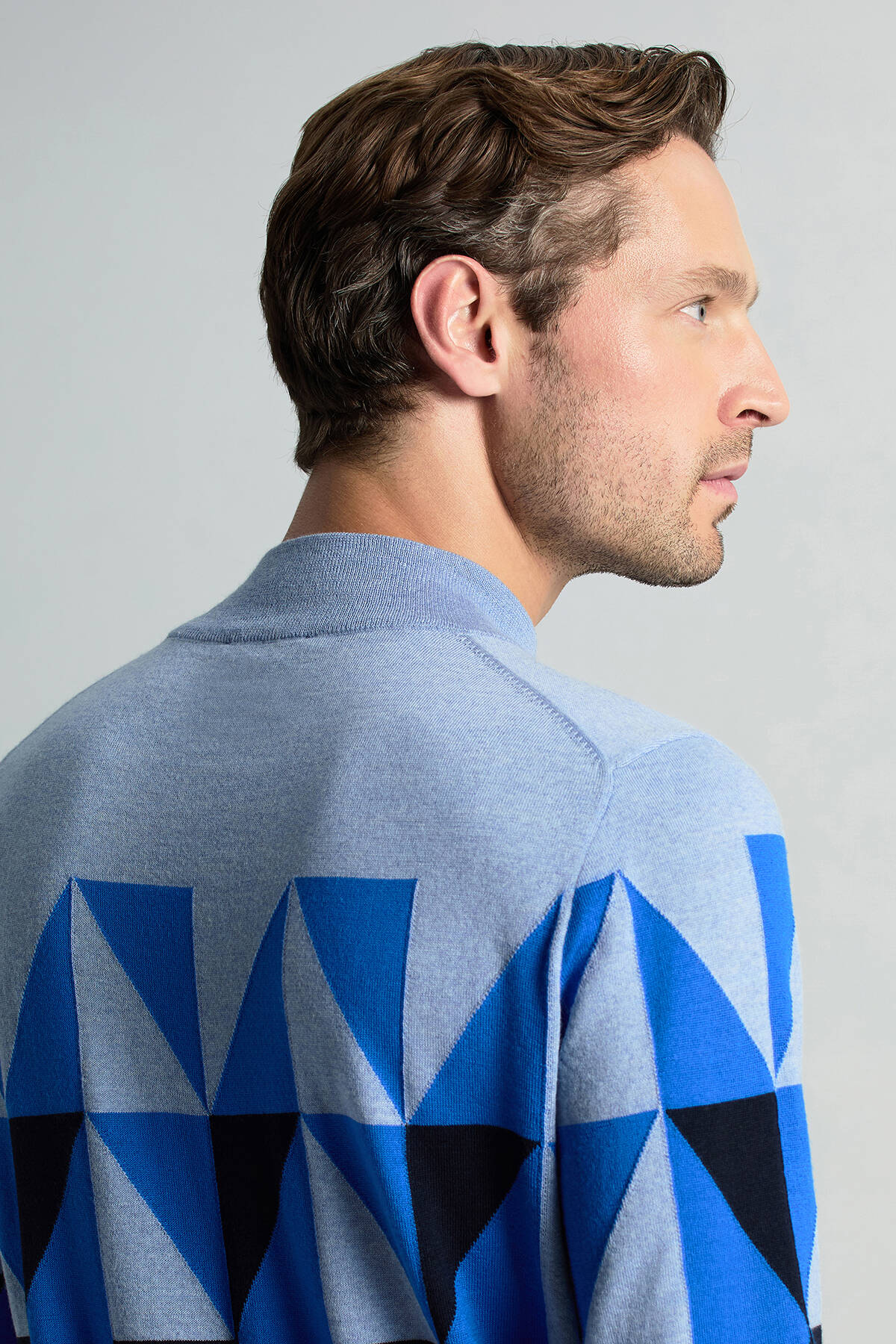 Merino Yün Lupetto Yaka Desenli Lacivert Triko