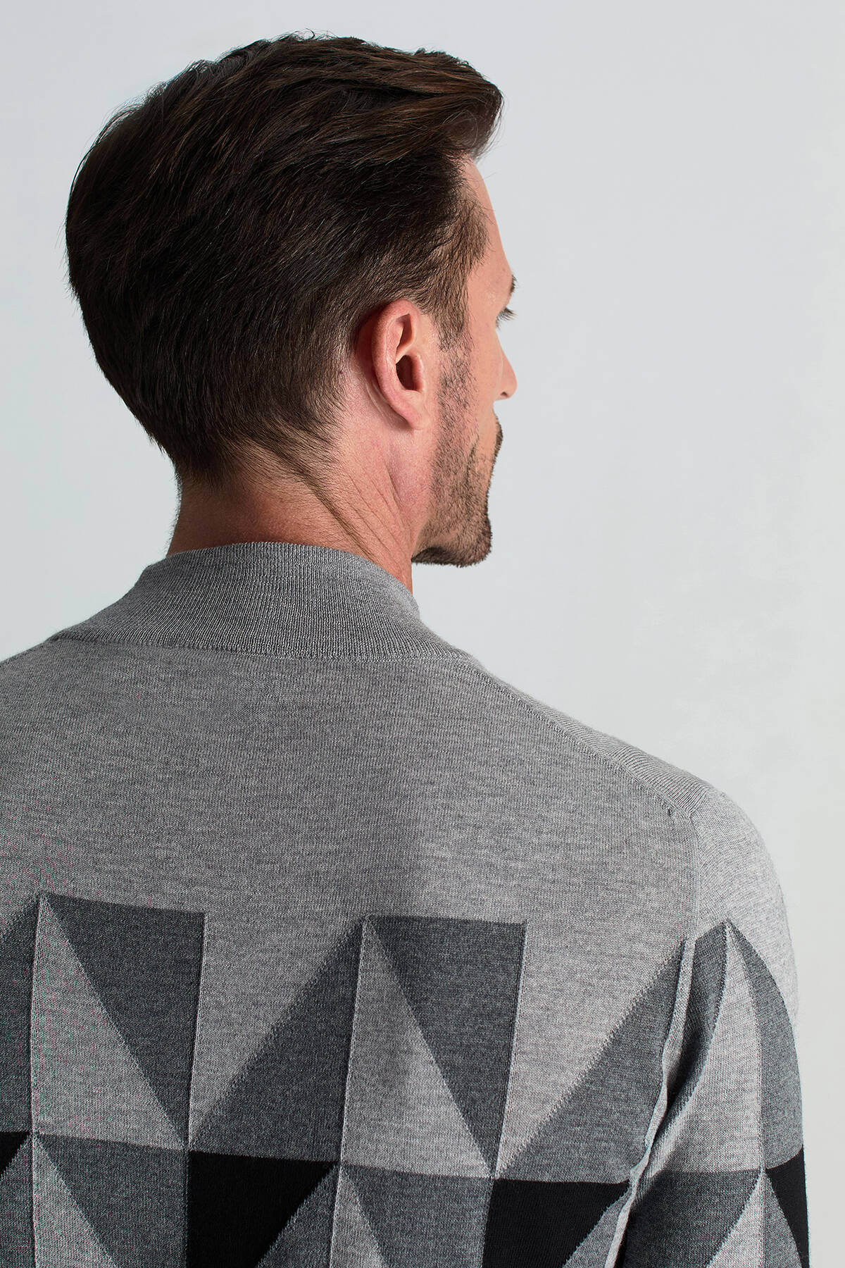 Merino Yün Lupetto Yaka Desenli Siyah Triko