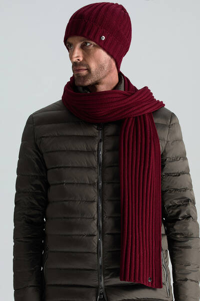 Örgü Desenli Bordo Merino Yün Su İtici Bere - Hemington