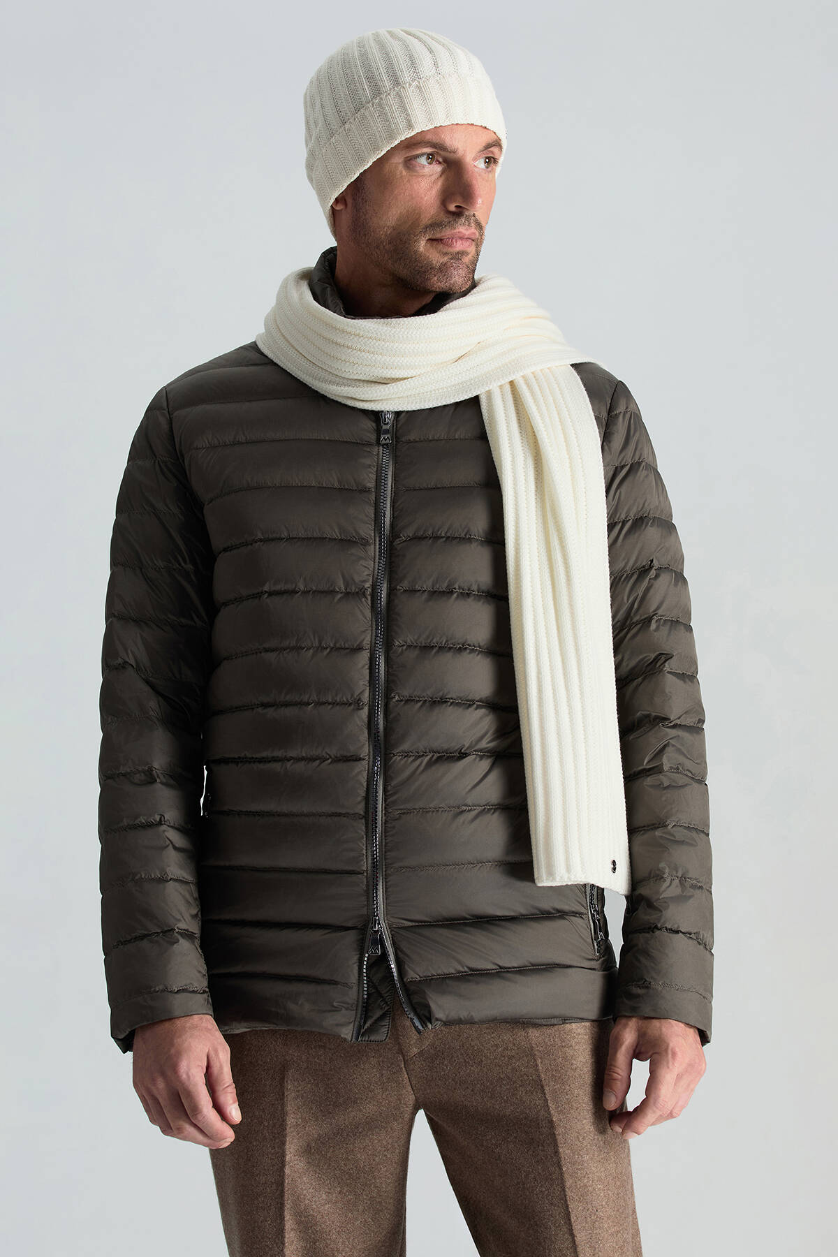 Örgü Desenli Ekru Merino Yün Su İtici Bere