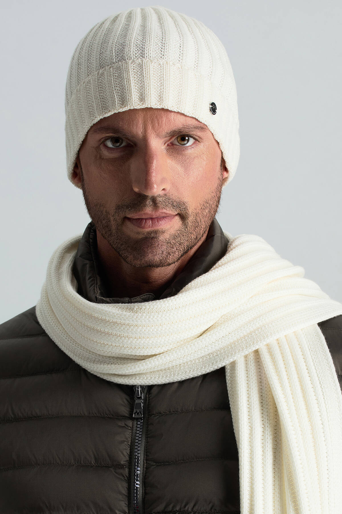 Örgü Desenli Ekru Merino Yün Su İtici Bere