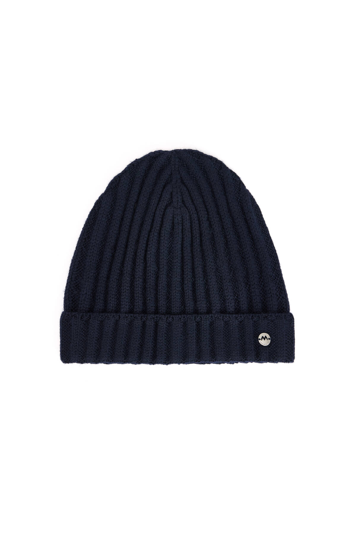 Örgü Desenli Lacivert Merino Yün Su İtici Bere