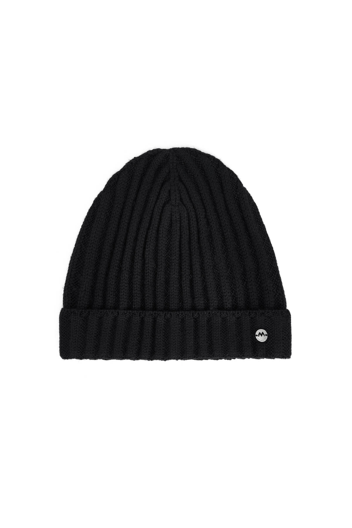 Örgü Desenli Siyah Merino Yün Su İtici Bere