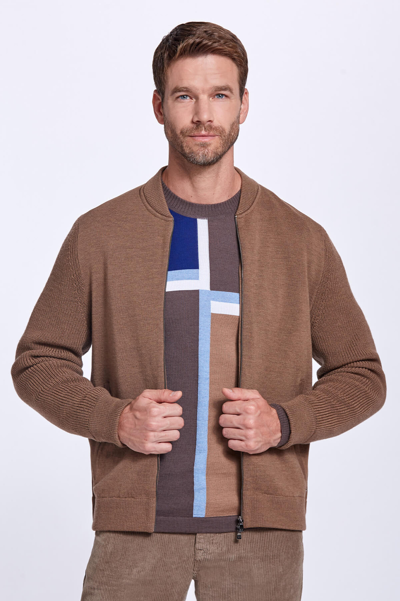 Hemington Merino Yün Tütün Rengi Bomber Ceket. 1 Hemington Merino Yün Tütün Rengi Bomber Ceket. 1