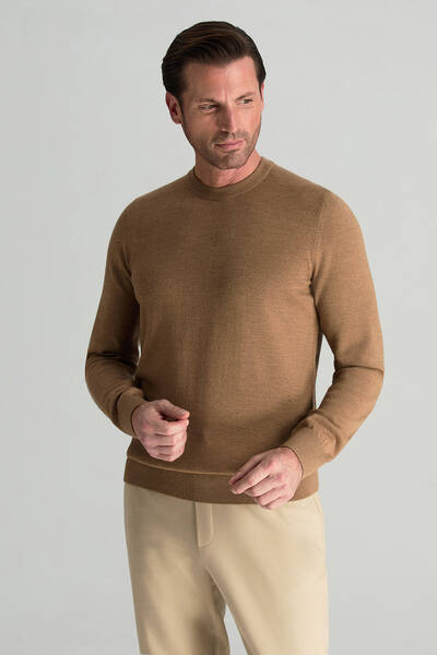 Merino Yünü Bisiklet Yaka Camel Triko Kazak - Hemington