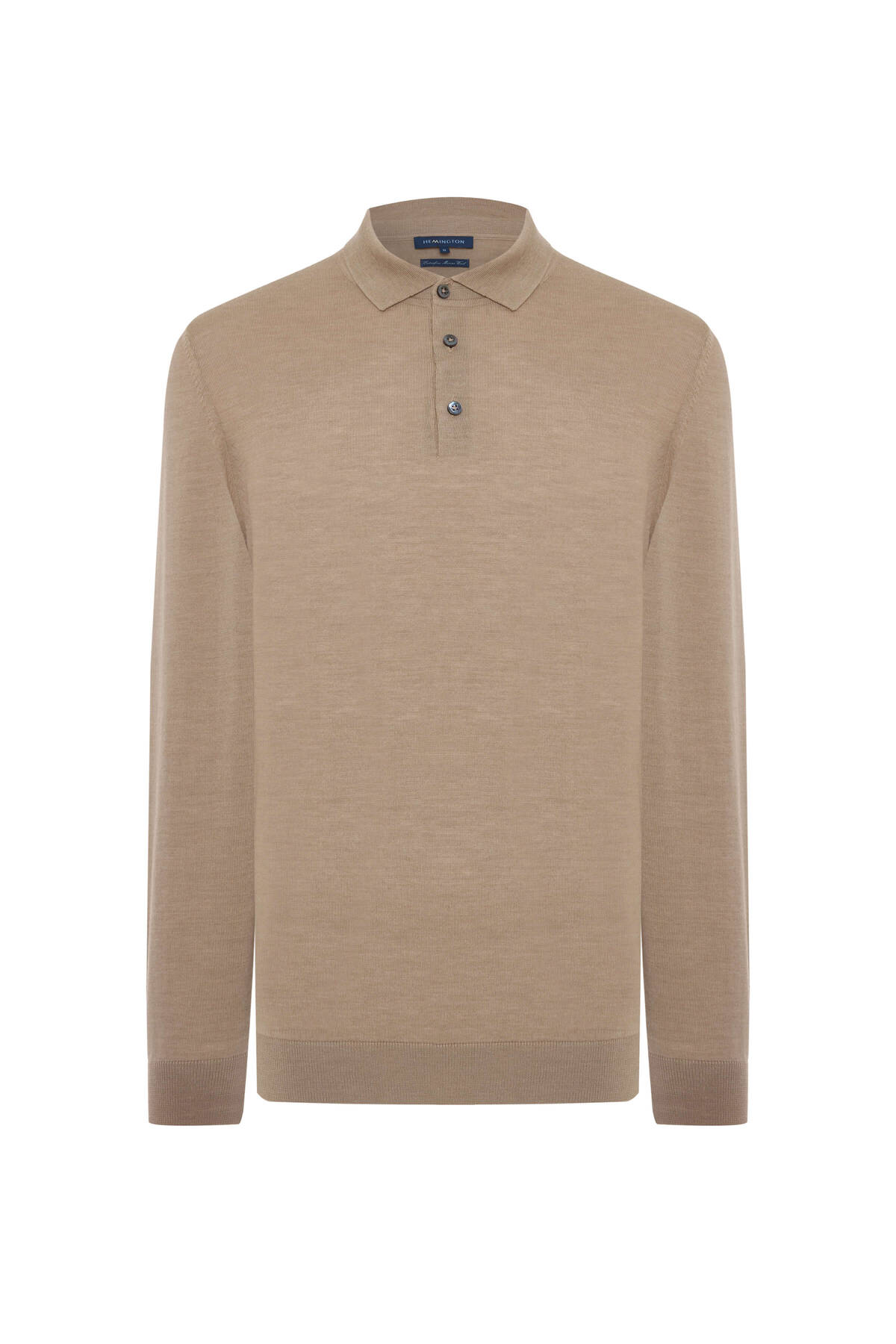 Merino Yünü Polo Yaka Camel Triko