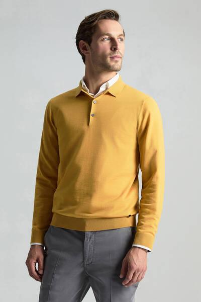 Merino Yünü Polo Yaka Sarı Triko - Hemington