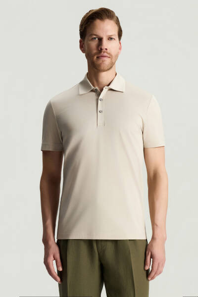 Merserize Pamuk Açık Bej Polo Yaka T-Shirt - Hemington