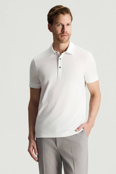 Merserize Pamuk Beyaz Polo Yaka T-Shirt - Hemington